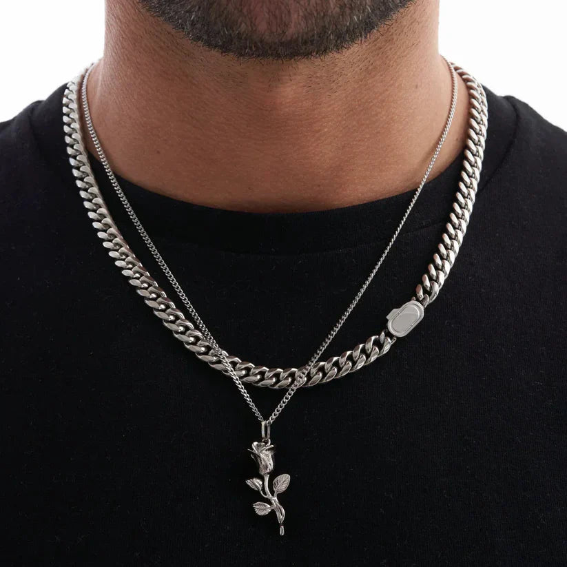 Luxora Rose Pendant + Micro Cuban Chain