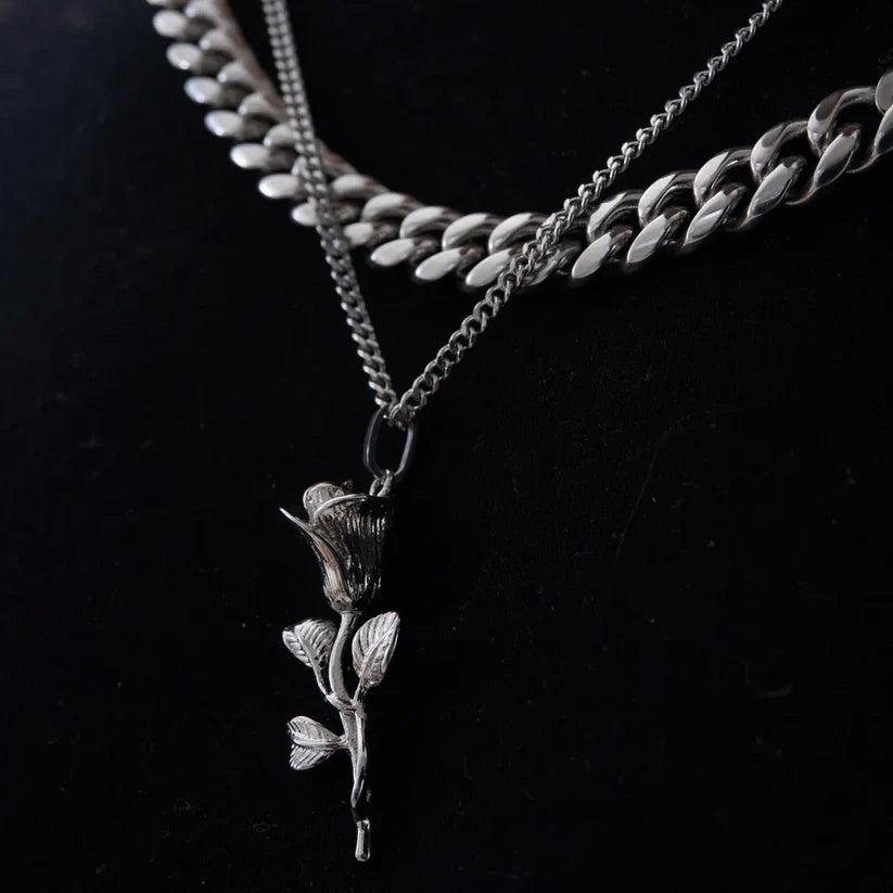 Luxora Rose Pendant + Micro Cuban Chain